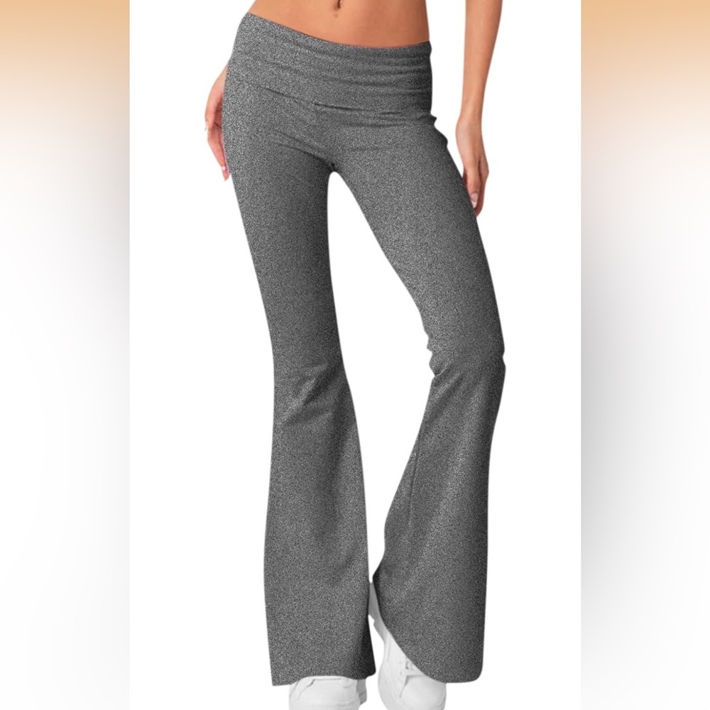 OQQ Gray Y2k Fold Over Waist Yoga Pants Low Rise Wide Leg, Lounge Pants, Sz L